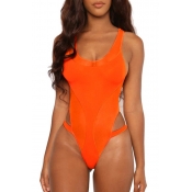Lovely Hollow-out Orange One-piece Swimsuit