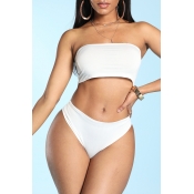 Lovely Dew Shoulder White Two-piece Swimsuit