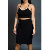 Lovely Casual Basic Black Two-piece Skirt Set