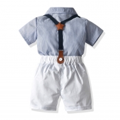 Lovely Trendy Striped Baby Blue Boy Two-piece Shor