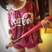Lovely Leisure Sequined Rose Red T-shirt