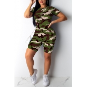 Lovely Casual Camo Print Two-piece Shorts Set