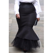 Lovely Casual Flounce Design Black Plus Size Skirt