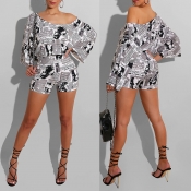 Lovely Casual Print White Two-piece Shorts Set