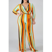 Lovely Casual Striped Yellow Plus Size One-piece J