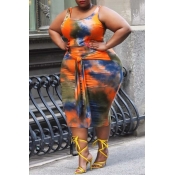Lovely Plus Size Trendy Tie-dye Jacinth Two-piece 
