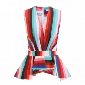Lovely Stylish Rainbow Striped Multicolor Blouse