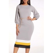 Lovely Work Patchwork Grey Mid Calf Dress