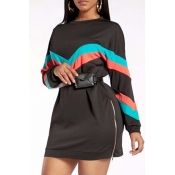 Lovely Casual Patchwork Black Mini Dress