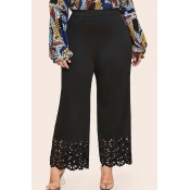 Lovely Casual Lace Patchwork Black Plus Size Pants