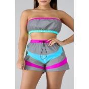 Lovely Leisure Patchwork Blue Two-piece Shorts Set