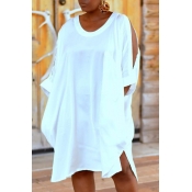 Lovely Leisure Hollow-out White Knee Length T-shir