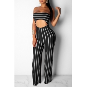 Lovely Leisure Striped Hollow-out Black One-piece 
