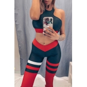Lovely Sportswear Patchwork Red Two-piece Pants Se