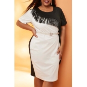 Lovely Casual Patchwor Black Knee Length Plus Size