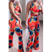 Lovely Casual Print Red Two-piece Pants Set