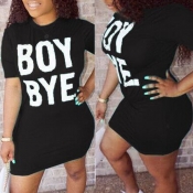 LW Leisure Letter Print Black Mini T-shirt Dress