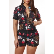 Lovely Stylish Print Black Loungewear