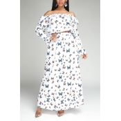 Lovely Bohemian Butterfly Print White Two-piece Sk
