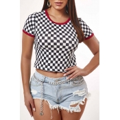 Lovely Leisure Grid Print Black And White T-shirt