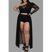 Lovely See-through Black Plus Size Cover-Up