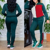 Lovely Casual Patchwork Green Two-piece Pants Set