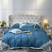 Lovely Sweet Lace Hem Blue Bedding Set