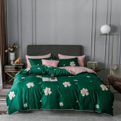 Lovely Trendy Print Dark Green Bedding Set