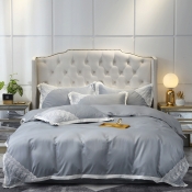 Lovely Sweet Lace Hem Silver Bedding Set