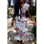 Lovely Sweet Striped Multicolor Mid Calf Dress