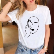 Lovely Leisure Cartoon Print White Plus Size T-shi