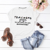 Lovely Leisure O Neck Letter Print White T-shirt