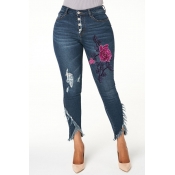 Lovely Casual Asymmetrical Navy Blue Jeans