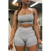 Lovely Sportswear Basic Grey Yoga Two-piece Shorts