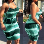 Lovely Leisure Tie-dye Green Knee Length Dress