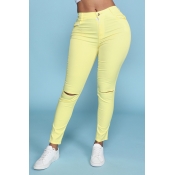 Lovely Chic Hollow-out Yellow Jeans