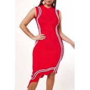 Lovely Casual Asymmetrical Red Knee Length Dress