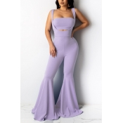 Lovely Casual Hollow-out Light Purple Two-piece Pa