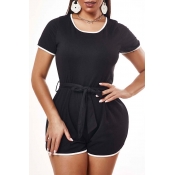 Lovely Casual Patchwork Black One-piece Romper