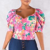 Lovely Sweet Print Pink Blouse