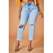 Lovely Trendy Hollow-out Blue Jeans