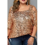 Lovely Casual Sequined Gold Plus Size Blouse
