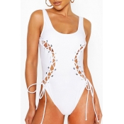 Lovely Bandage Design White One-piece Swimsuit