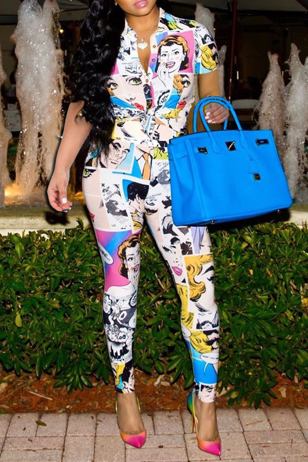 

Lovely Casual Cartoon Print Multicolor Two-piece Pants Set, Multi