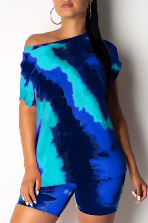 

Lovely Casual Tie-dye Blue Two-piece Shorts Set