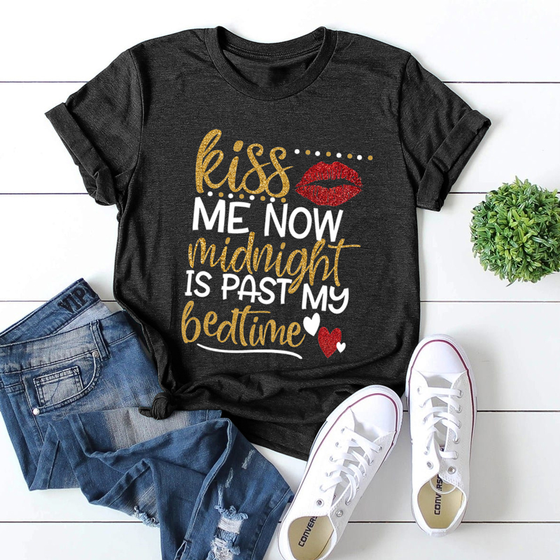 

Lovely Casual O Neck Letter Print Black T-shirt