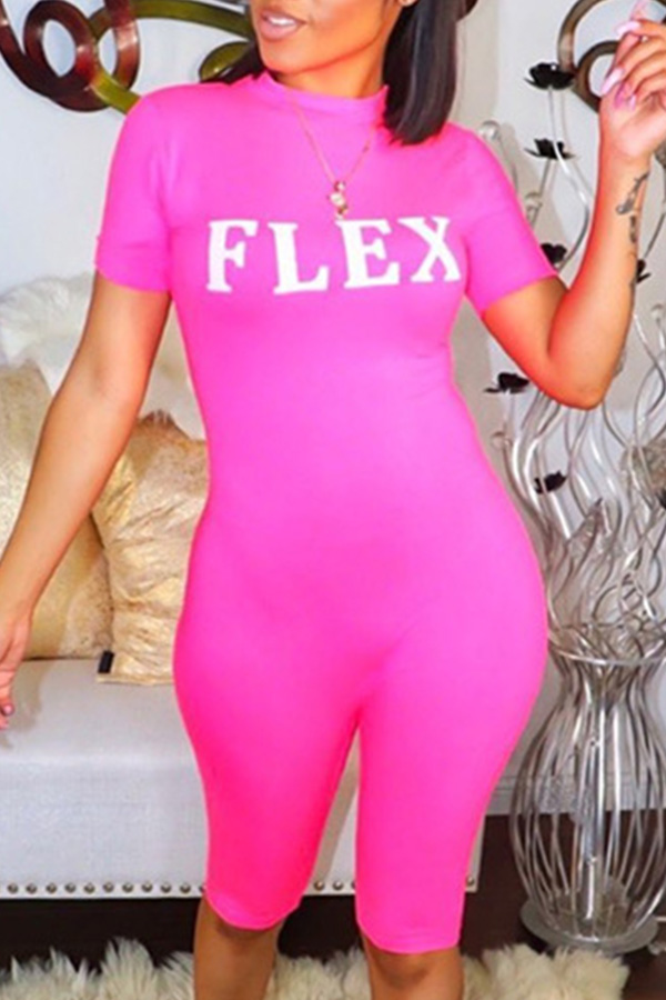 

Lovely Casual Letter Print Rose Red One-piece Romper