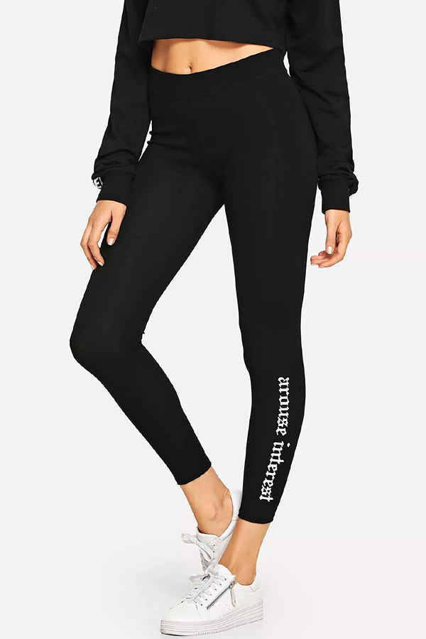 

Lovely Sportswear Letter Print Black Leggings