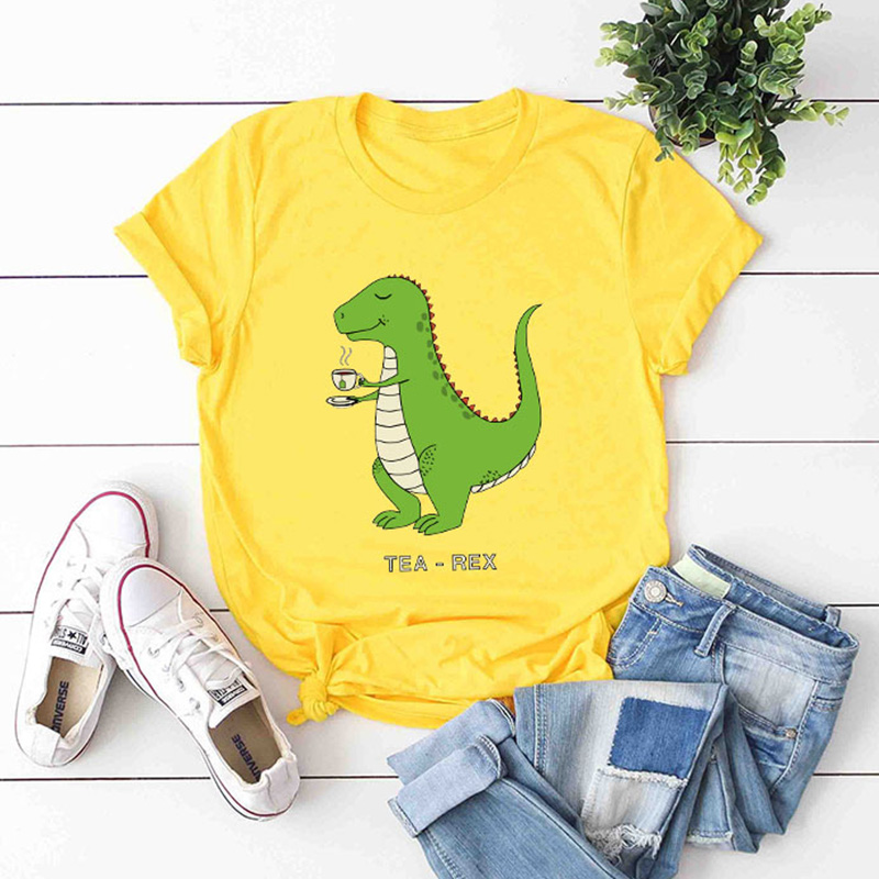 

Lovely Casual O Neck Cartoon Print Yellow Plus Size T-shirt