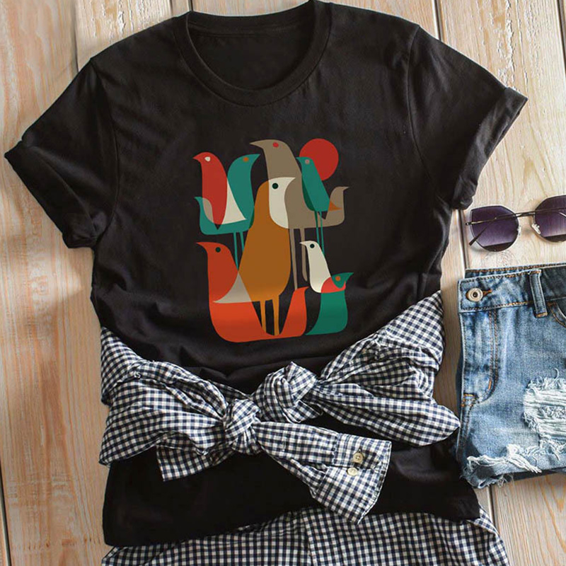 

Lovely Leisure O Neck Print Black Plus Size T-shirt